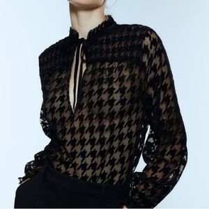 Zara Houndstooth Blouse XS NWT